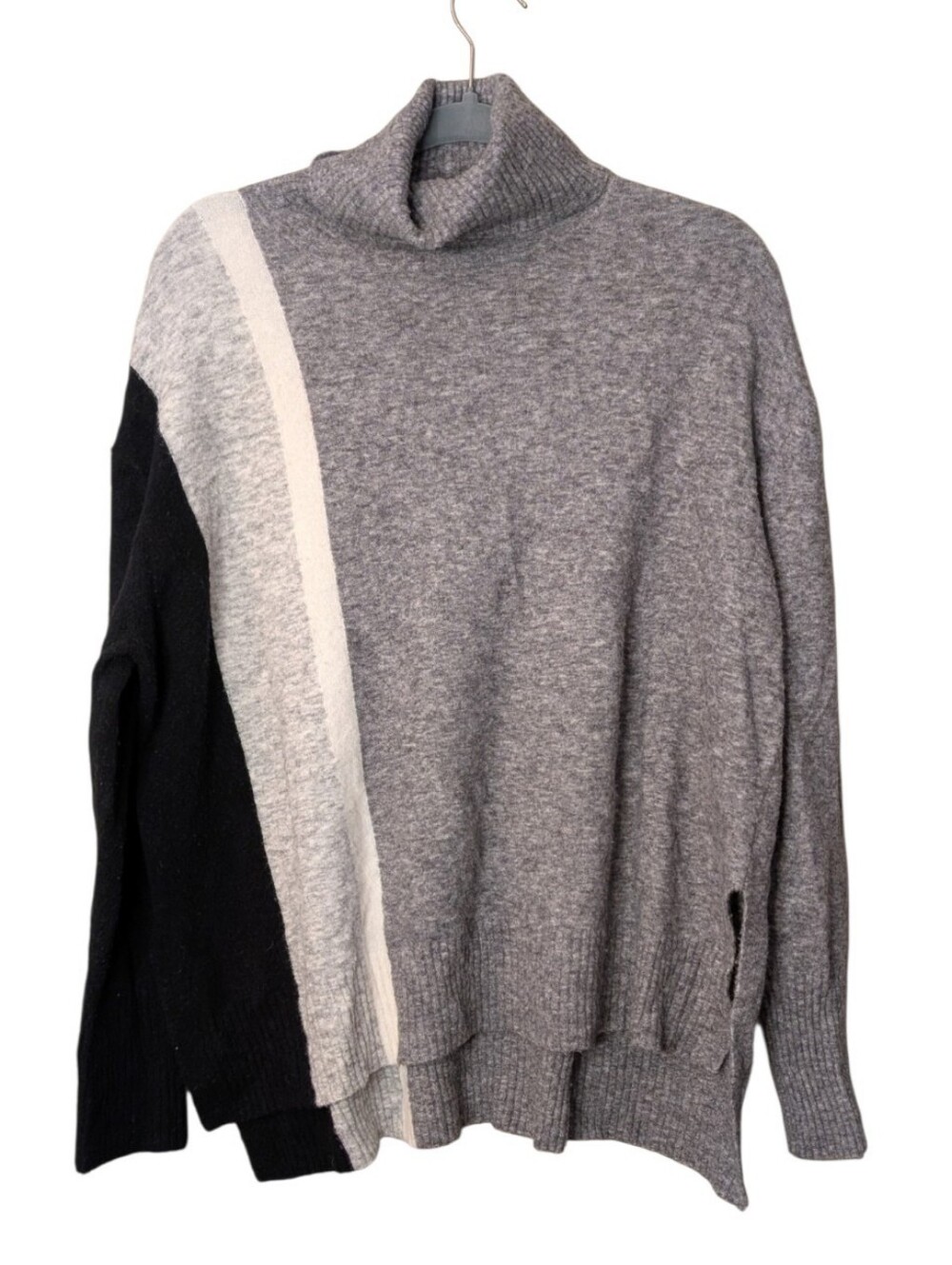 Athleta Transit colorblock Turtleneck Sweater Grey Merino Wool Knit pilling XL